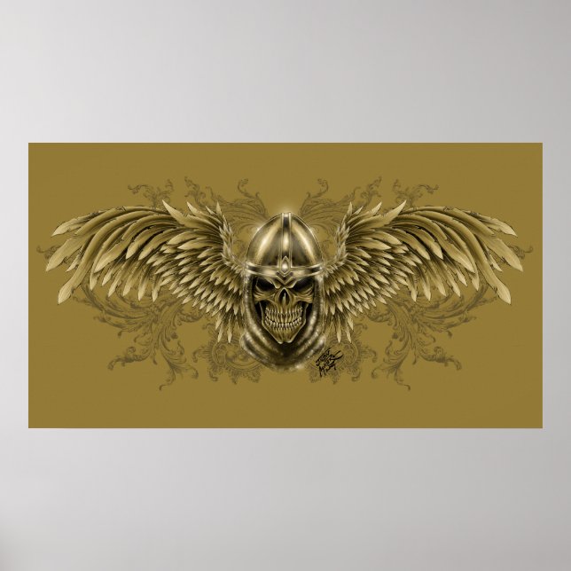 Templar Knight Gothic Medieval Skull with Wings Poster (Front)