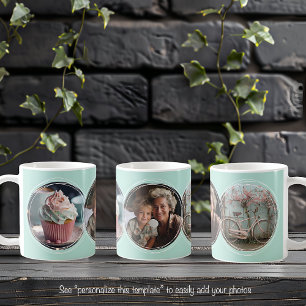 Template 3 Circular Photos Collage Aqua C112 Coffee Mug
