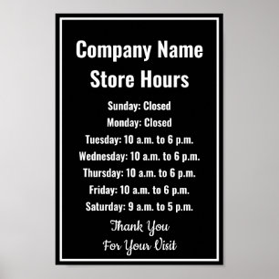 Template Black & White Business Hours Poster