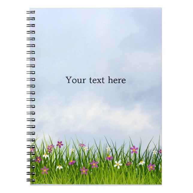 Template, blue sky and meadow of flowers, notebook (Front)