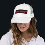 Template Bold Font Big Text Womens Mens Security Trucker Hat<br><div class="desc">Custom Add Image Company Logo Bold Font Big Large Text Here Modern Elegant Template Men's Women's Unisex Security Member Black / Red / White Baseball Cap / Trucker Hat.</div>