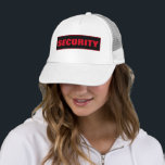Template Bold Font Big Text Womens Mens Security Trucker Hat<br><div class="desc">Custom Add Image Company Logo Bold Font Big Large Text Here Modern Elegant Template Men's Women's Unisex Security Member Black / Red / White Baseball Cap / Trucker Hat.</div>