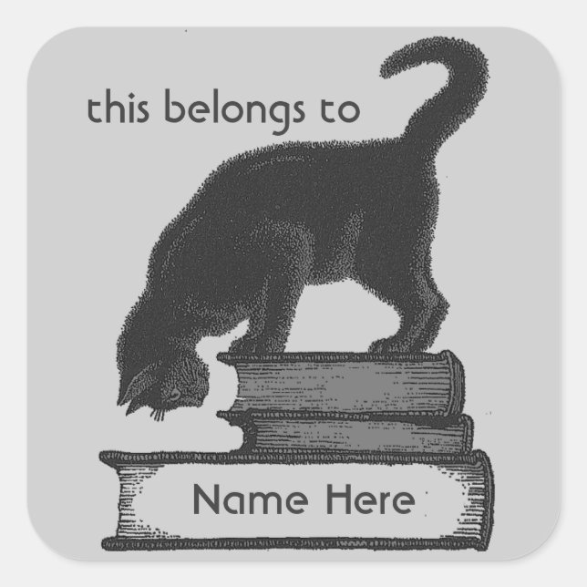 Template Cat on Books Label -Grey Background (Front)
