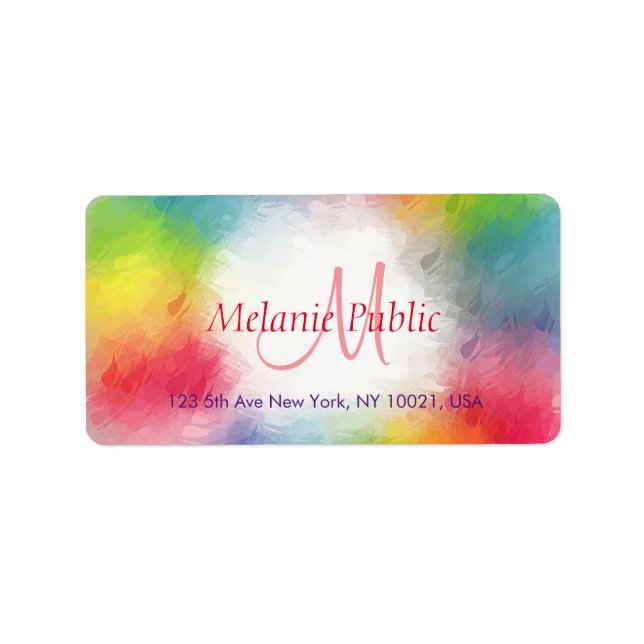 Template Colourful Modern Rainbow Monogram Abstrac Label (Front)