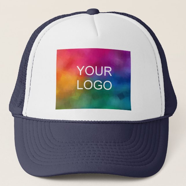 Template Create Your Own Elegant White Navy Blue Trucker Hat (Front)