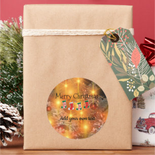 Template - Customize Golden Christmas Classic Round Sticker