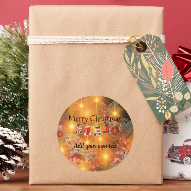 Template - Customize  Golden Christmas Classic Round Sticker (Holiday)
