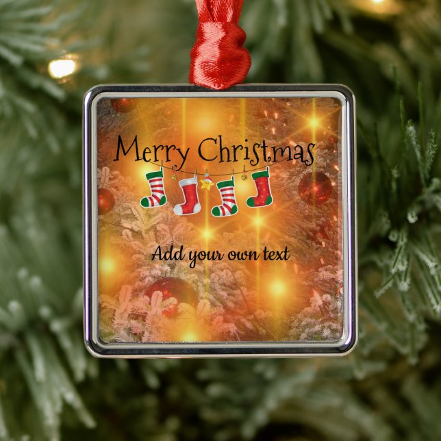 Template - Customize  Golden Christmas Metal Ornament (Tree)