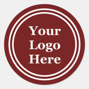 Template Dark Red and White Your Logo Here Classic Round Sticker