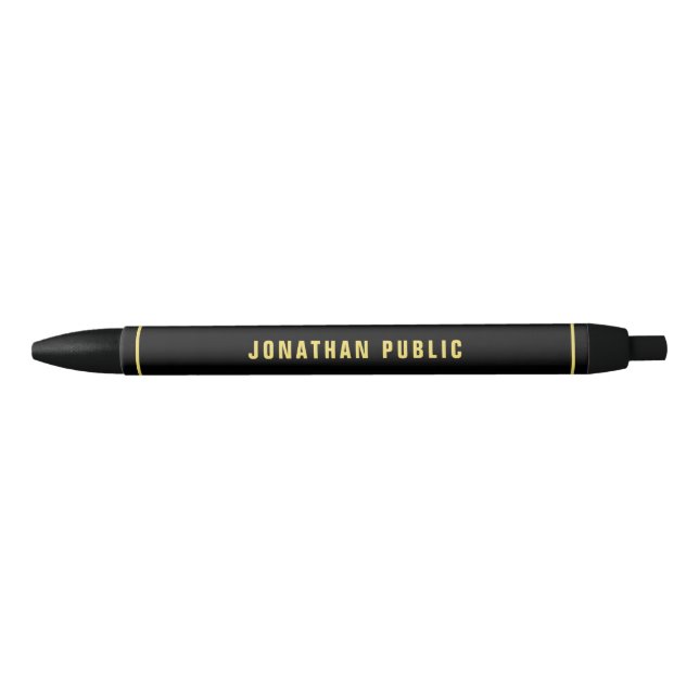 Template Elegant Black Simple Custom Gold Name Ink Pen (Front)
