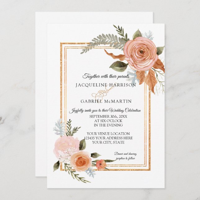 TEMPLATE Elegant Rustic Fall Floral Gold Wedding (Front/Back)