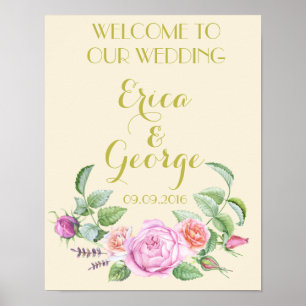 Template floral rose welcome wedding sign Print