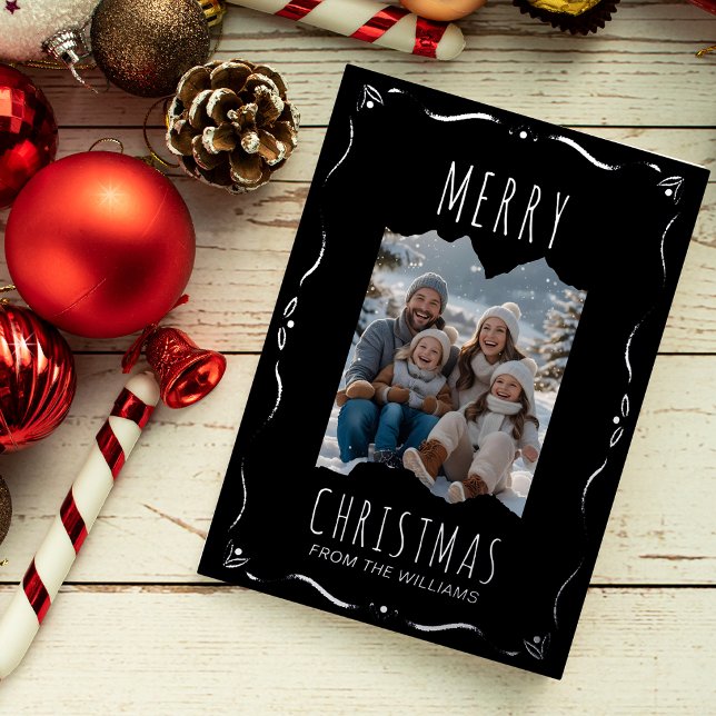 Template Foil Holiday Card 2 Photo Christmas Black (Creator Uploaded)