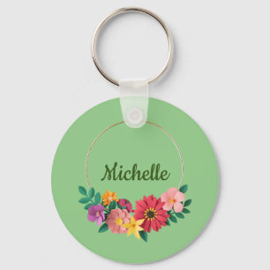 Template for Pretty Floral Design Keychain