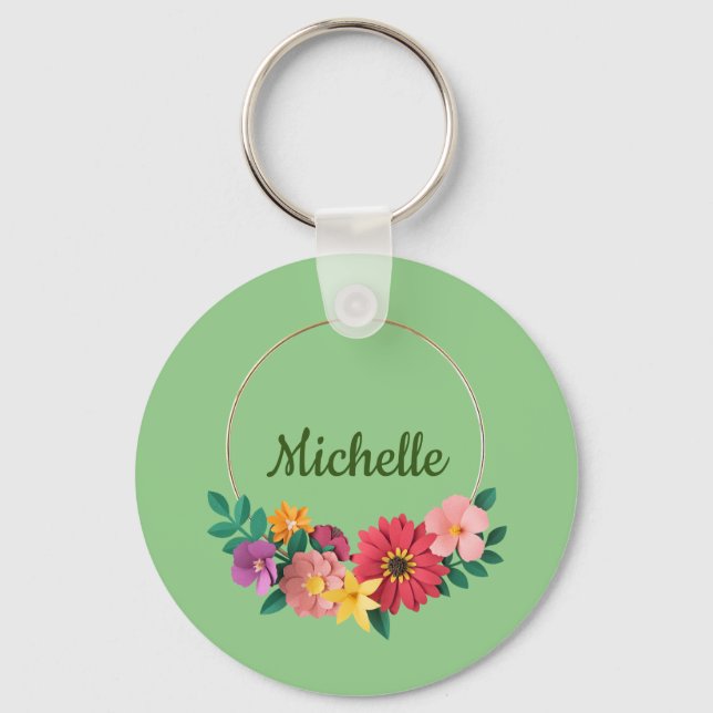 Template for Pretty Floral Design Keychain (Front)