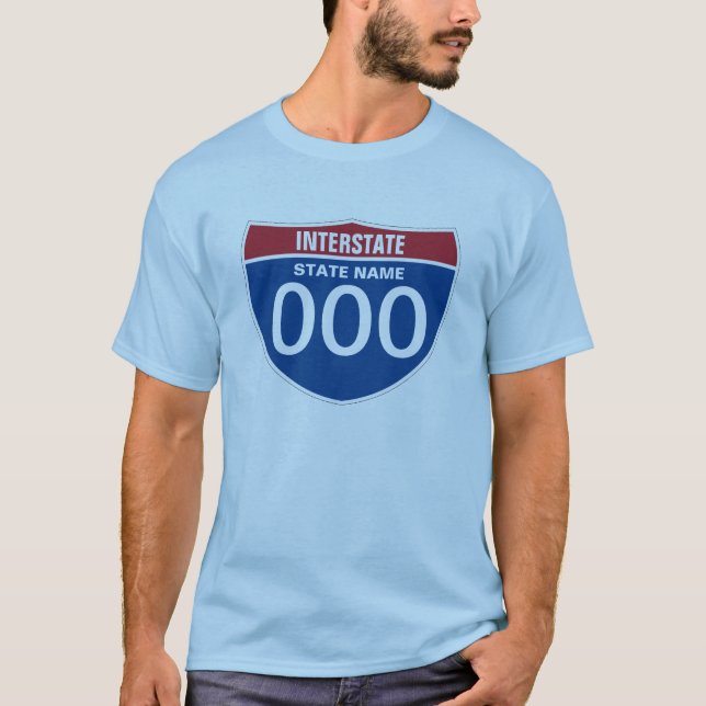 Template INTERSTATE SIGN STATE NAME THREE DIGITS T-Shirt (Front)