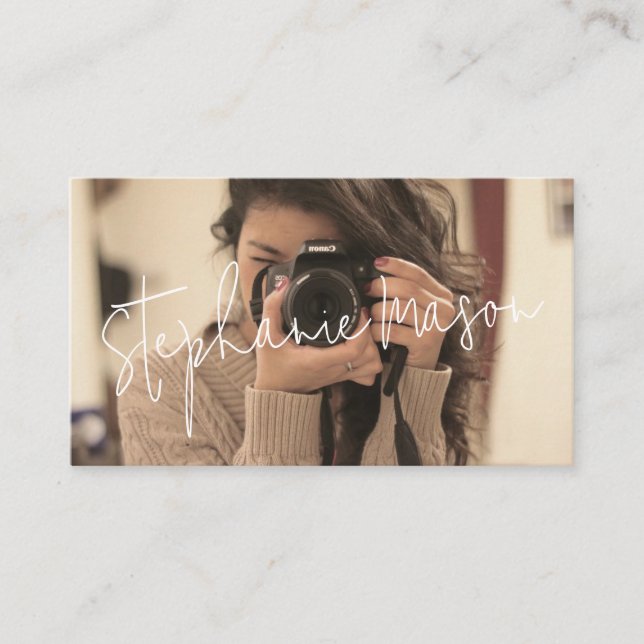 Template Minimalist Script Custom Photogrphy  Business Card (Front)
