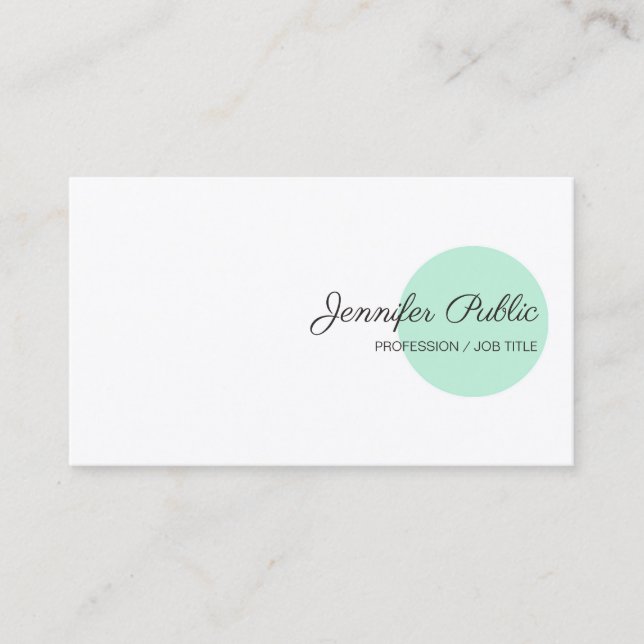Template Mint Green White Modern Handwriting Text Business Card (Front)