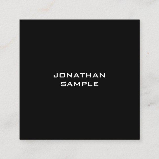 Template Modern Minimalist Elegant Black White Top Square Business Card (Front)