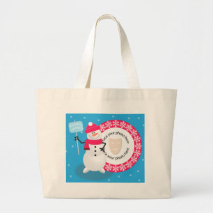 Template photo Happy Holidays Snowman Large Tote Bag