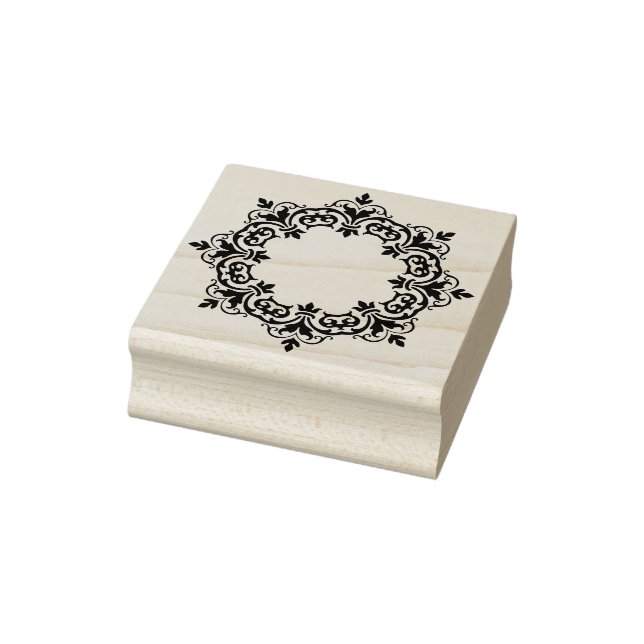 template put your name damask circle flowers rubber stamp (Stamp)
