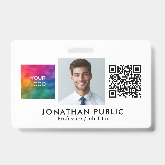 Template QR Code Employee Photo Company Logo Here Badge (Front)