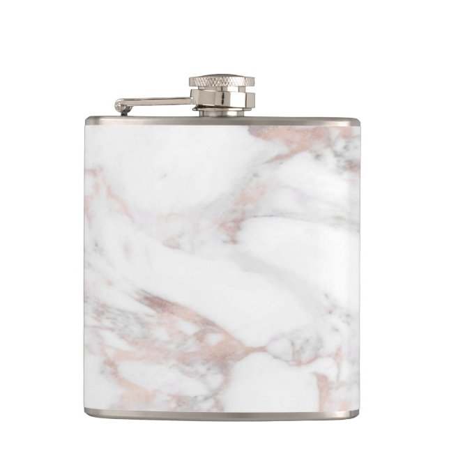 Template Rose Gold White Marble Elegant Best Hip Flask (Front)