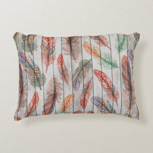Template seamless pattern with colour feathers. Fr Accent Pillow