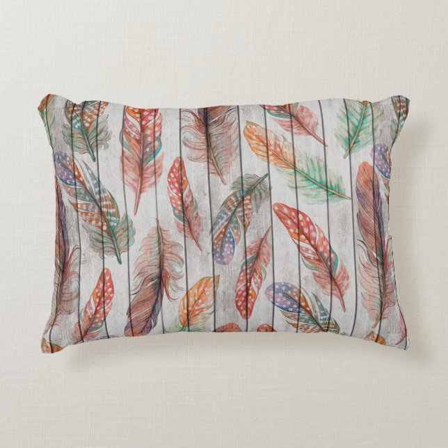 Template seamless pattern with colour feathers. Fr Accent Pillow (Front)