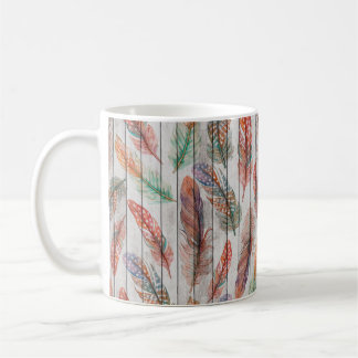 Template seamless pattern with colour feathers. Fr Coffee Mug