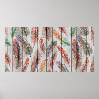 Template seamless pattern with colour feathers. Fr Poster