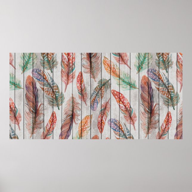 Template seamless pattern with colour feathers. Fr Poster (Front)