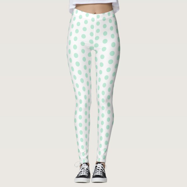 Template Trendy Modern Elegant Mint Green White Leggings (Front)