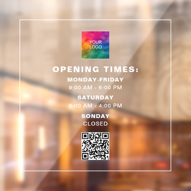 Template Upload Business Logo QR Code Open Hours Window Cling (Sheet 2)