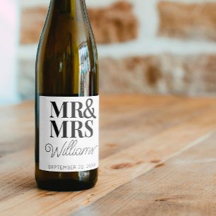 Template Wedding Favour Mr & Mrs Name Cute Classy Wine Label