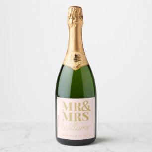 Template Wedding Favour Mr & Mrs Name Elegant Sparkling Wine Label