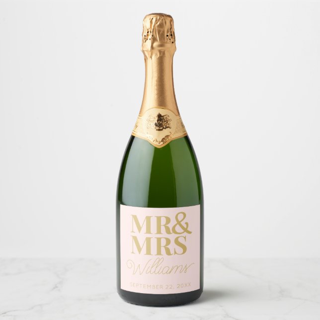 Template Wedding Favour Mr & Mrs Name Elegant Sparkling Wine Label (Front)