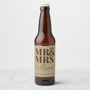 Template Wedding Favour Mr & Mrs Name Rustic Moder Beer Bottle Label