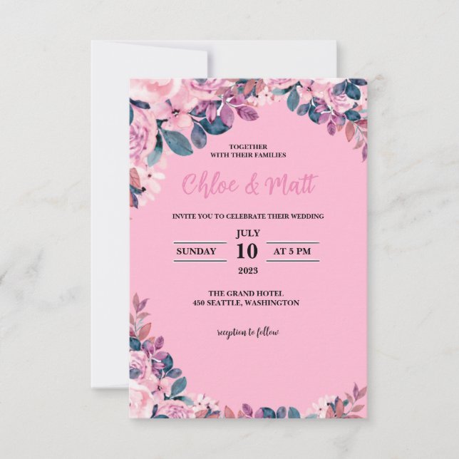 TEMPLATE WEDDING INVITATIONS ONLINE ELEGANT FLOWER (Front)