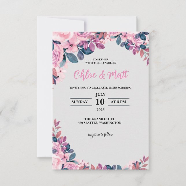 TEMPLATE WEDDING INVITATIONS ONLINE ELEGANT FLOWER (Front)
