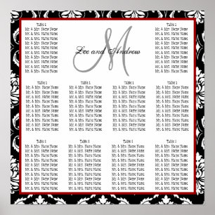 Template Wedding Seating Chart Damask Hot Red