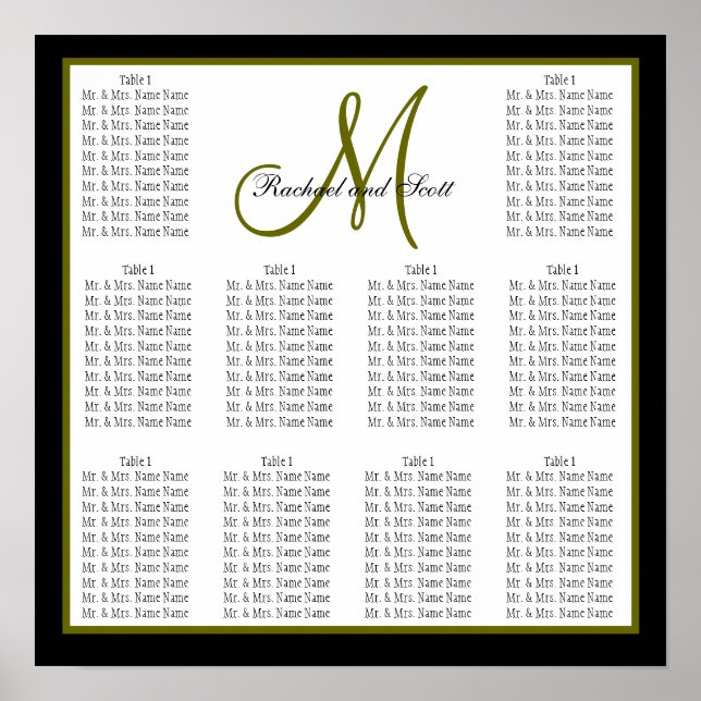 Template Wedding Seating Chart Monogram Names (Front)