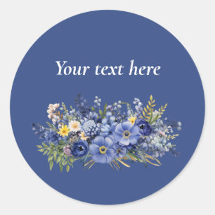 Template, your text, pretty floral design, classic round sticker