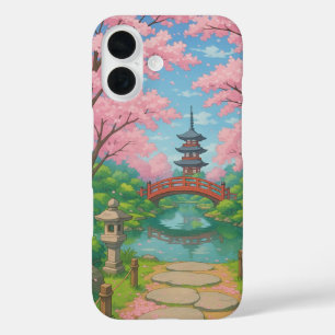 Temple and Cherry Blossom iPhone16 Phone Case