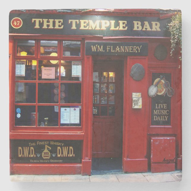 Temple Bar, Dublin, Irish Pub Marble Coaster. Stone Coaster (Front)