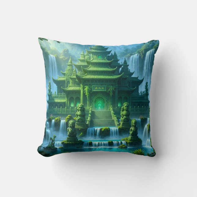 Temple Castle of the Secret Jade Throne Throw Pillow (Front)