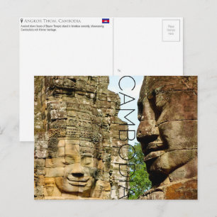 Temple de Bayon, Cambodge Carte Postale de Voyage