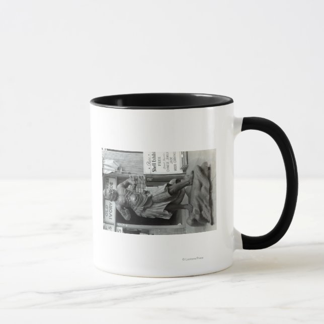 Temple Guard Statue at Pacific Curio Shop, Mug (Right)