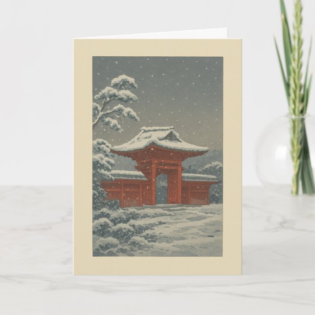 Temple in the Snow - Japanese Christmas Card (Front)