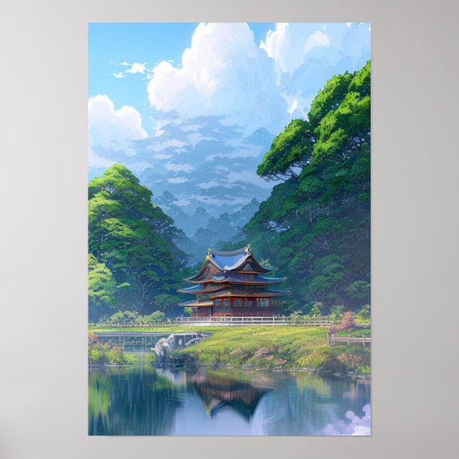 Temple in the Verdant Forest Poster (Front)